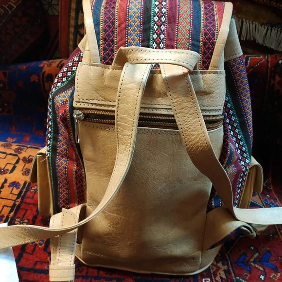 Handmade Backpack, Colorful Leather and Wool, man - Picture 2 of 10